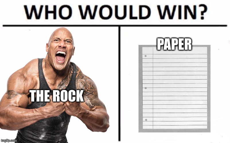 rock, paper... | PAPER; THE ROCK | image tagged in memes,who would win | made w/ Imgflip meme maker
