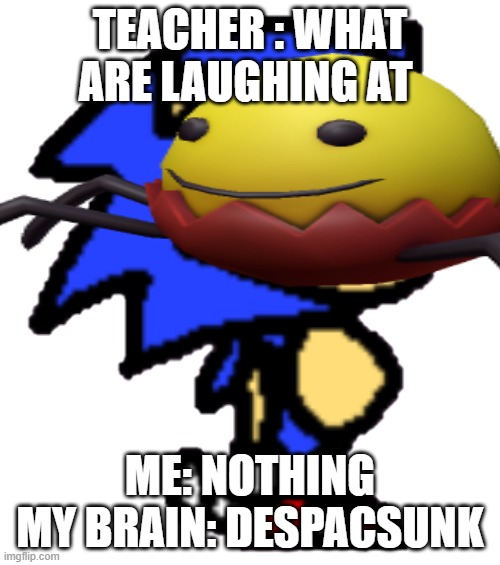 despasunk | TEACHER : WHAT ARE LAUGHING AT; ME: NOTHING
MY BRAIN: DESPACSUNK | image tagged in despacito,sunky | made w/ Imgflip meme maker