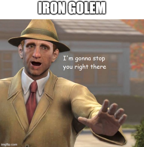 im gonna stop you right there | IRON GOLEM | image tagged in im gonna stop you right there | made w/ Imgflip meme maker