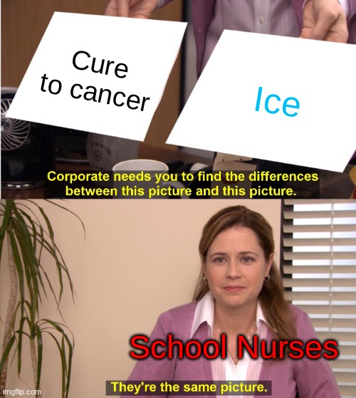 School Nurse | Cure to cancer; Ice; School Nurses | image tagged in memes,they're the same picture | made w/ Imgflip meme maker