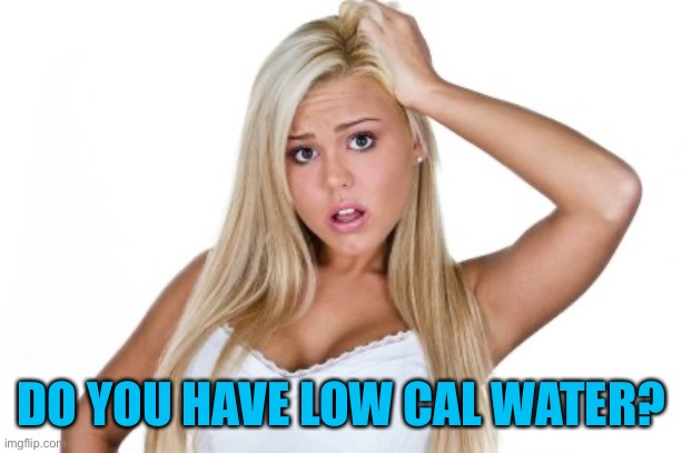 Dumb Blonde | DO YOU HAVE LOW CAL WATER? | image tagged in dumb blonde | made w/ Imgflip meme maker