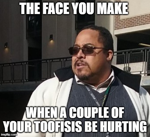 Matthew Thompson | THE FACE YOU MAKE; WHEN A COUPLE OF YOUR TOOFISIS BE HURTING | image tagged in matthew thompson,funny,idiot,reynolds community college,toothless | made w/ Imgflip meme maker