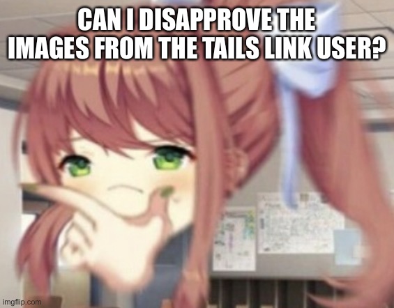 Thonking Monika | CAN I DISAPPROVE THE IMAGES FROM THE TAILS LINK USER? | image tagged in thonking monika | made w/ Imgflip meme maker