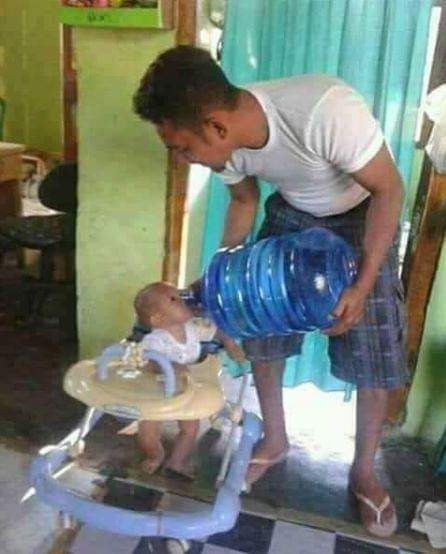 Dad Giving Baby Water Blank Meme Template