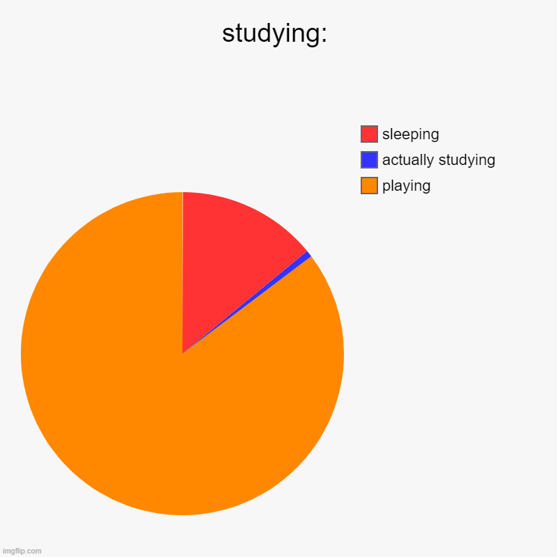 studying: | playing, actually studying, sleeping | image tagged in charts,pie charts | made w/ Imgflip chart maker