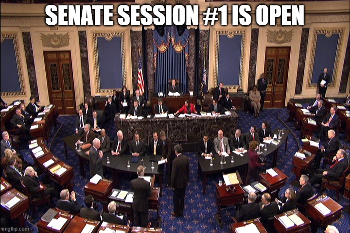 Senate floor | SENATE SESSION #1 IS OPEN | image tagged in senate floor | made w/ Imgflip meme maker