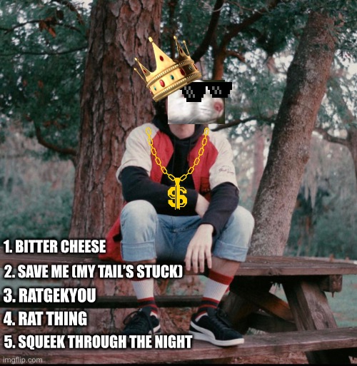 RatKingOfNT Album | 1. BITTER CHEESE; 2. SAVE ME (MY TAIL’S STUCK); 3. RATGEKYOU; 4. RAT THING; 5. SQUEEK THROUGH THE NIGHT | image tagged in funny memes,music,rats | made w/ Imgflip meme maker
