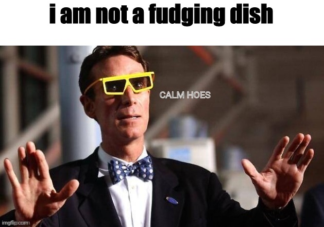 didn't know it was a food until after i made the name yacho told me XD | i am not a fudging dish | image tagged in bill nye calm hoes | made w/ Imgflip meme maker