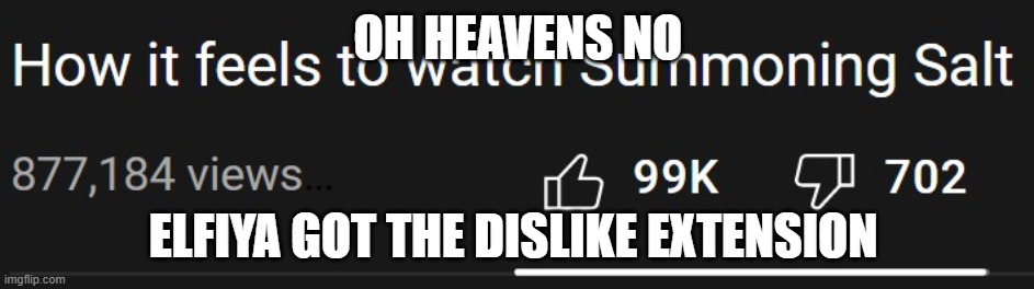 OH HEAVENS NO; ELFIYA GOT THE DISLIKE EXTENSION | made w/ Imgflip meme maker