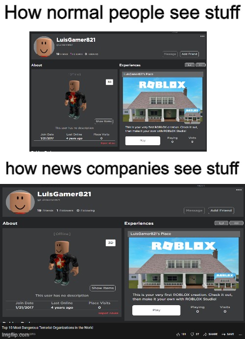 How normal people see stuff; how news companies see stuff | image tagged in funny,roblox | made w/ Imgflip meme maker