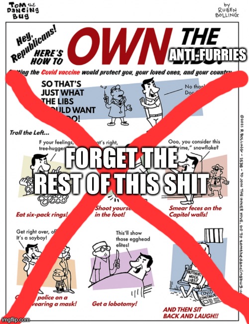 How to own the libs | FORGET THE REST OF THIS SHIT ANTI-FURRIES | image tagged in how to own the libs | made w/ Imgflip meme maker