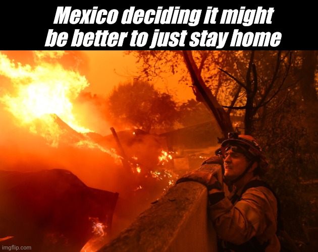 Mexico deciding it might be better to just stay home | image tagged in no bueno,shits crazy over here,theyre eating us,and everything | made w/ Imgflip meme maker