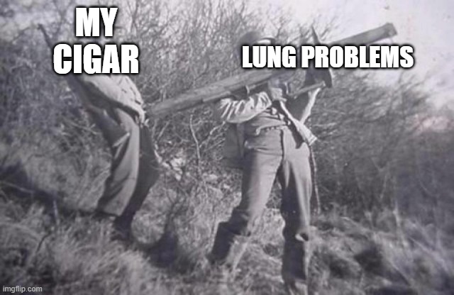 this kids is why we stop smoking | MY CIGAR; LUNG PROBLEMS | image tagged in no smoking | made w/ Imgflip meme maker
