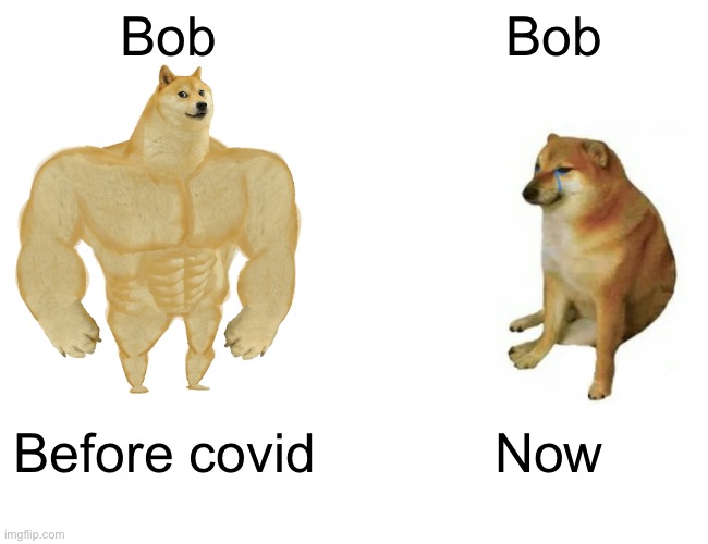 Buff Doge vs. Cheems | Bob; Bob; Before covid; Now | image tagged in memes,buff doge vs cheems | made w/ Imgflip meme maker
