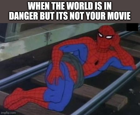 Am I Wrong? | WHEN THE WORLD IS IN DANGER BUT ITS NOT YOUR MOVIE | image tagged in memes,sexy railroad spiderman,spiderman | made w/ Imgflip meme maker
