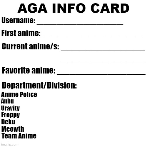 AGA Info Card | image tagged in aga info card | made w/ Imgflip meme maker