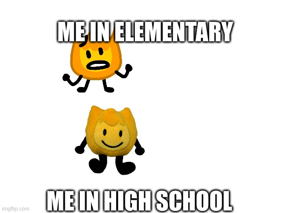 I became roast beef | ME IN ELEMENTARY; ME IN HIGH SCHOOL | image tagged in blank white template | made w/ Imgflip meme maker