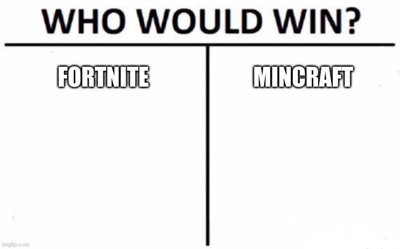 Who Would Win? Meme | FORTNITE; MINCRAFT | image tagged in memes,who would win | made w/ Imgflip meme maker