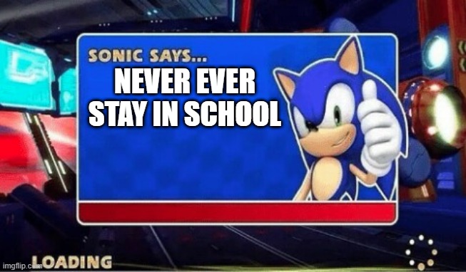 Sonic Says | NEVER EVER STAY IN SCHOOL | image tagged in sonic says | made w/ Imgflip meme maker
