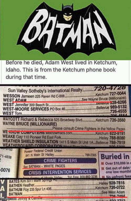 Batman in the yellow pages | ____________________; ____________________; ____________________; ____________________ | image tagged in batman | made w/ Imgflip meme maker