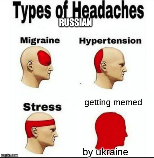 haha get memed | RUSSIAN; getting memed; by ukraine | image tagged in types of headaches meme | made w/ Imgflip meme maker