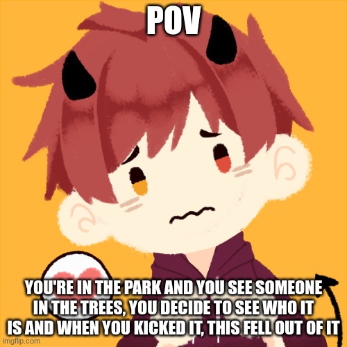 e | POV; YOU'RE IN THE PARK AND YOU SEE SOMEONE IN THE TREES, YOU DECIDE TO SEE WHO IT IS AND WHEN YOU KICKED IT, THIS FELL OUT OF IT | made w/ Imgflip meme maker