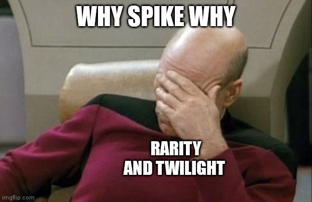 Captain Picard Facepalm Meme | WHY SPIKE WHY RARITY AND TWILIGHT | image tagged in memes,captain picard facepalm | made w/ Imgflip meme maker