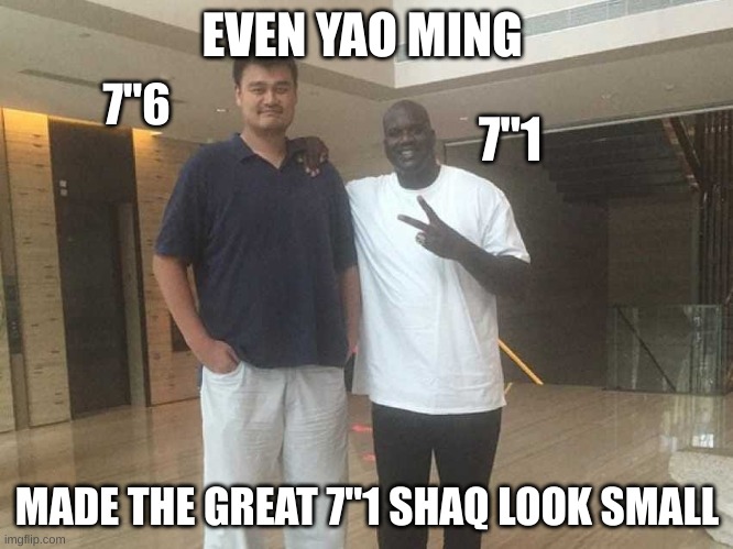 EVEN YAO MING MADE THE GREAT 7"1 SHAQ LOOK SMALL 7"1 7"6 | made w/ Imgflip meme maker