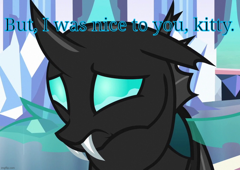 Sad Thorax (MLP) | But, I was nice to you, kitty. | image tagged in sad thorax mlp | made w/ Imgflip meme maker