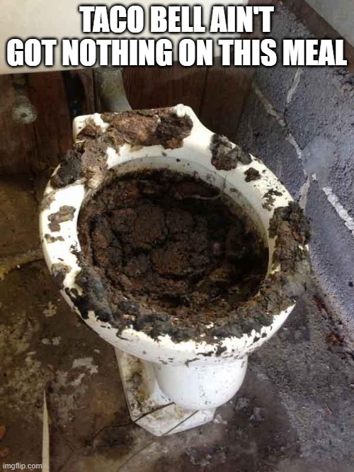 toilet | TACO BELL AIN'T GOT NOTHING ON THIS MEAL | image tagged in toilet | made w/ Imgflip meme maker