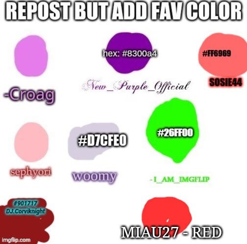 yes | MIAU27 - RED | image tagged in repost but add fav color | made w/ Imgflip meme maker