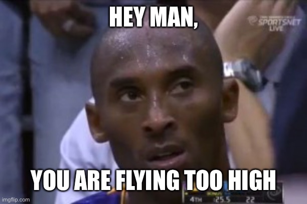 Questionable Strategy Kobe Meme | HEY MAN, YOU ARE FLYING TOO HIGH | image tagged in memes,questionable strategy kobe | made w/ Imgflip meme maker