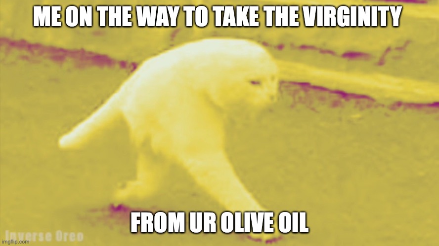 olive oil | ME ON THE WAY TO TAKE THE VIRGINITY; FROM UR OLIVE OIL | image tagged in virgin,olive,oil,memes,best memes,funny memes | made w/ Imgflip meme maker