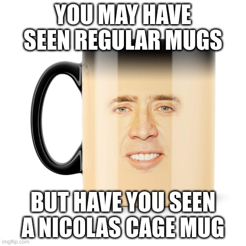 long live mug | YOU MAY HAVE SEEN REGULAR MUGS; BUT HAVE YOU SEEN A NICOLAS CAGE MUG | image tagged in nicholas mug,fun | made w/ Imgflip meme maker