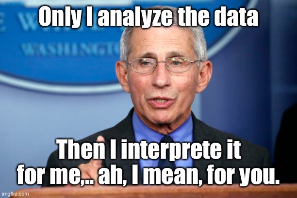 Dr. Fauci | Only I analyze the data Then I interprete it for me,.. ah, I mean, for you. | image tagged in dr fauci | made w/ Imgflip meme maker