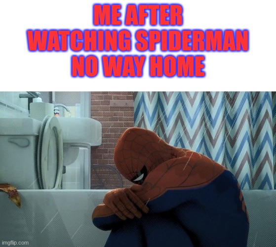 There is no way home | ME AFTER WATCHING SPIDERMAN NO WAY HOME | image tagged in blank white template,spider-man crying in the shower | made w/ Imgflip meme maker