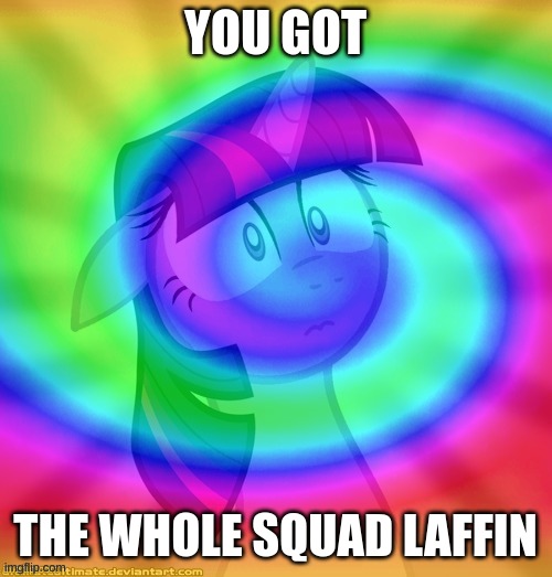 mlp twilight sparkle shocked with rainbow spiral | YOU GOT THE WHOLE SQUAD LAFFIN | image tagged in mlp twilight sparkle shocked with rainbow spiral | made w/ Imgflip meme maker