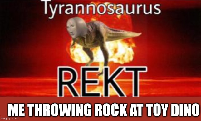 Tyrannosaurus REKT | ME THROWING ROCK AT TOY DINO | image tagged in tyrannosaurus rekt | made w/ Imgflip meme maker