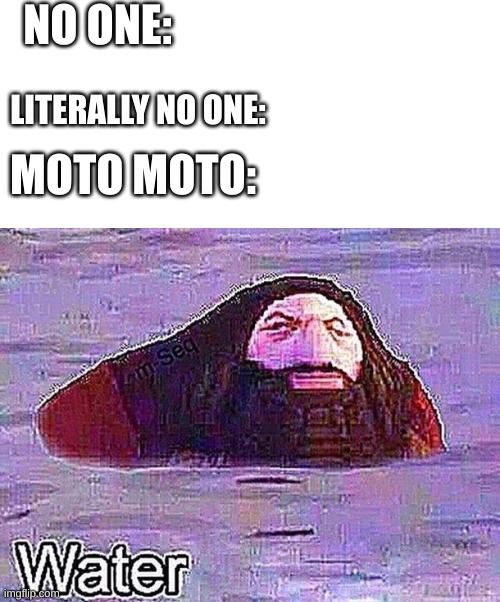 NO ONE:; LITERALLY NO ONE:; MOTO MOTO: | image tagged in blank white template | made w/ Imgflip meme maker