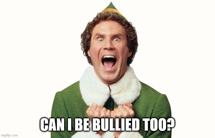 Buddy the elf excited | CAN I BE BULLIED TOO? | image tagged in buddy the elf excited | made w/ Imgflip meme maker