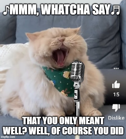 give this cat a record deal | ♪MMM, WHATCHA SAY♬; THAT YOU ONLY MEANT WELL? WELL, OF COURSE YOU DID | image tagged in yawning fat cat,singing,jason derulo,mmm,watcha say,cat | made w/ Imgflip meme maker