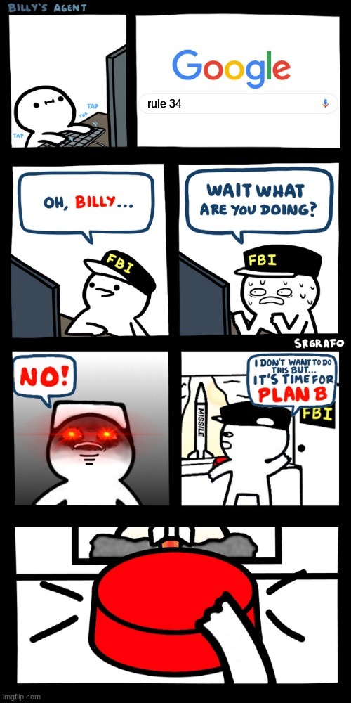 OH NO | rule 34 | image tagged in billy s fbi agent plan b | made w/ Imgflip meme maker