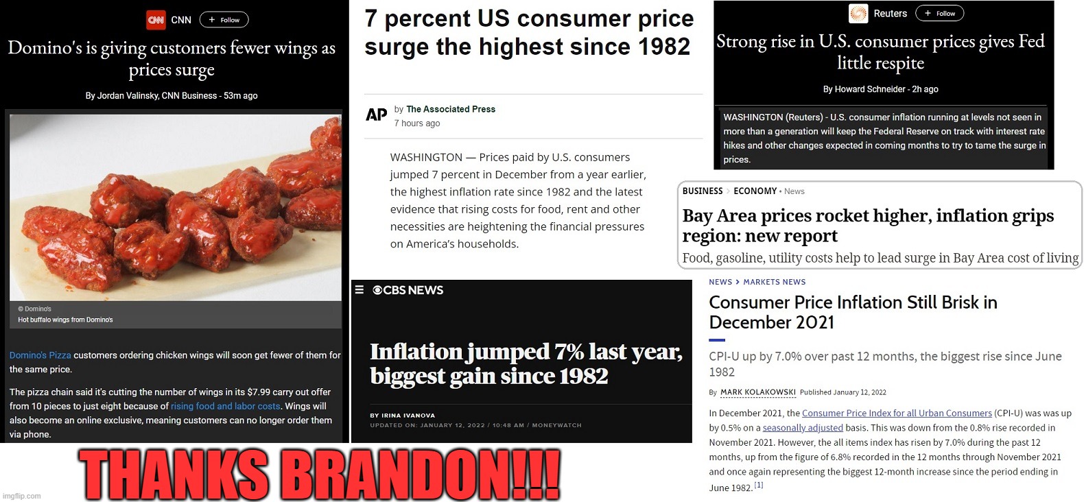 Even the wings, Dementia Joe?  Thanks for the highest inflation in a generation! | THANKS BRANDON!!! | image tagged in bidenflation,liberal logic,liberal hypocrisy,liberal media,liberal bias | made w/ Imgflip meme maker