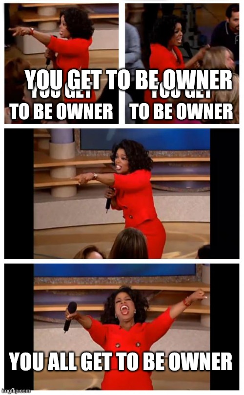 No one:  The_Mean_Meme_Dream_Team: | YOU GET TO BE OWNER; YOU GET TO BE OWNER; YOU GET TO BE OWNER; YOU ALL GET TO BE OWNER | image tagged in memes,oprah you get a car everybody gets a car | made w/ Imgflip meme maker
