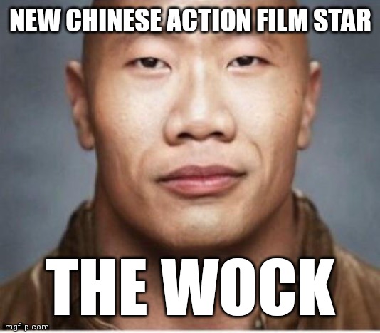 NEW CHINESE ACTION FILM STAR | NEW CHINESE ACTION FILM STAR; THE WOCK | image tagged in the wock,the rock,china,movies,funny memes,chinese guy | made w/ Imgflip meme maker