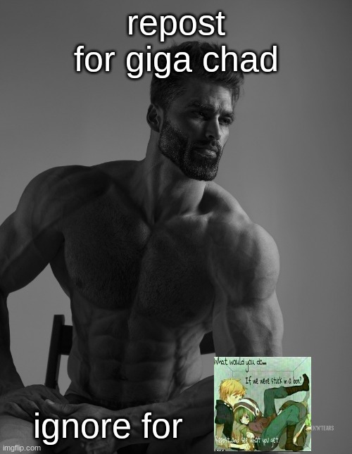 a |  repost for giga chad; ignore for | image tagged in giga chad | made w/ Imgflip meme maker