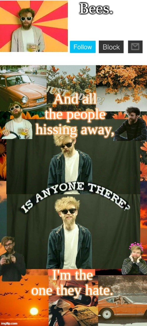 e | And all the people hissing away, I'm the one they hate. | image tagged in e | made w/ Imgflip meme maker