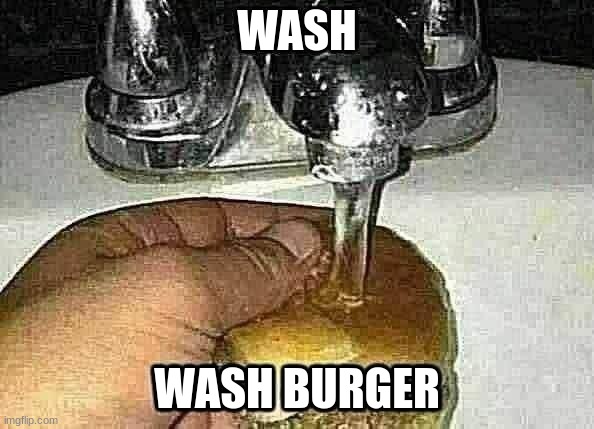 i mak sur bugr clean | WASH; WASH BURGER | image tagged in funny | made w/ Imgflip meme maker