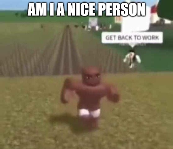 Roblox Slave Work | AM I A NICE PERSON | image tagged in roblox slave work | made w/ Imgflip meme maker