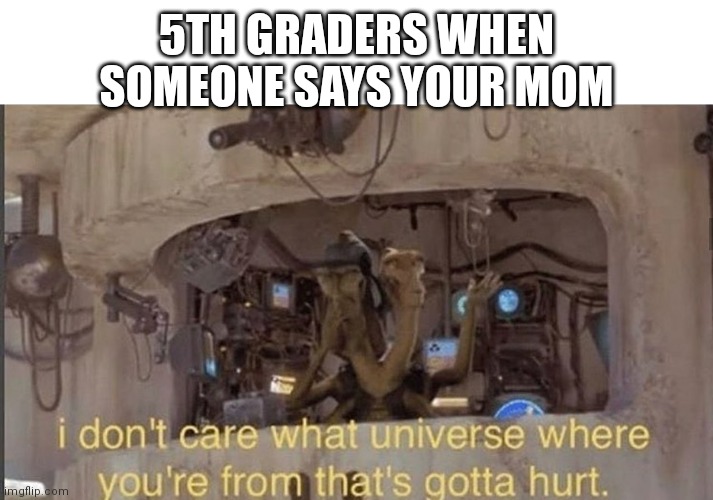I don't care what universe where you're from that's gotta hurt | 5TH GRADERS WHEN SOMEONE SAYS YOUR MOM | image tagged in i don't care what universe where you're from that's gotta hurt | made w/ Imgflip meme maker
